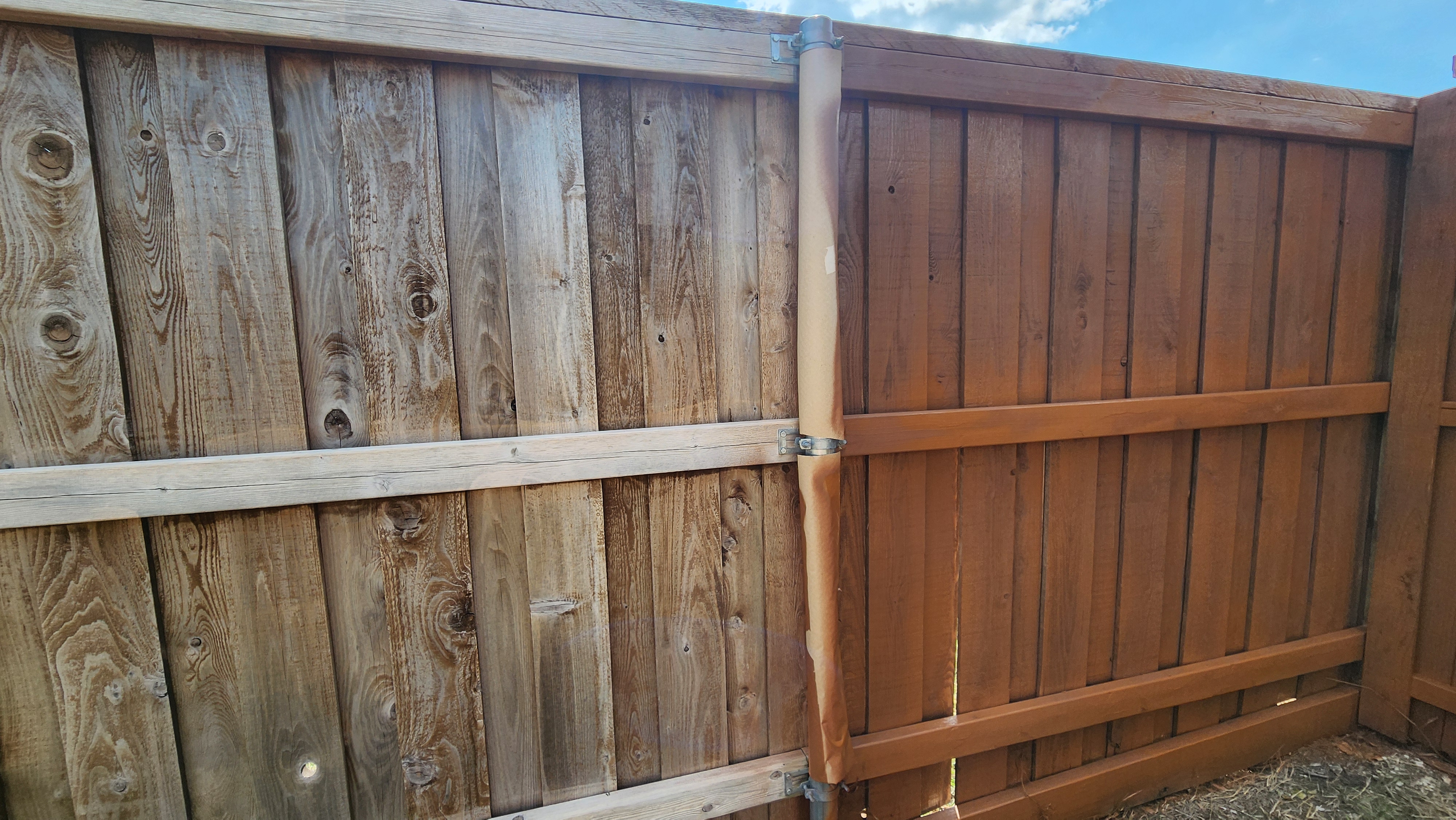 Before and after fence staining comparison